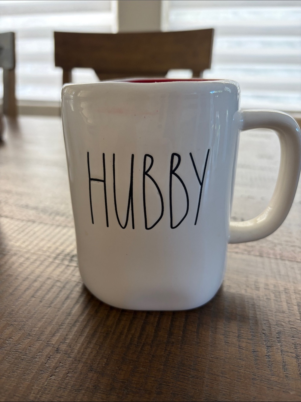 Rae Dunn White 'HUBBY' Mug with Red Interior